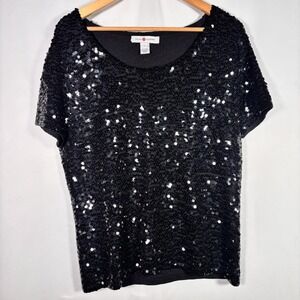 Real Clothes Silk Blend Top Womens Large Sequins Going Out Blouse Evening Glam
